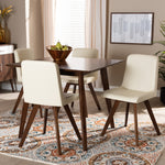 Load image into Gallery viewer, Baxton Studio Pernille Modern Transitional Cream Faux Leather Upholstered Walnut Finished Wood 5-Piece Dining Set
