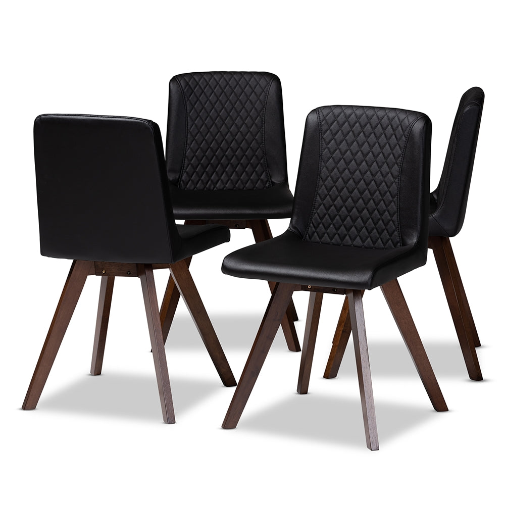 Baxton Studio Pernille Modern Transitional Black Faux Leather Upholstered Walnut Finished 4-Piece Wood Dining Chair Set