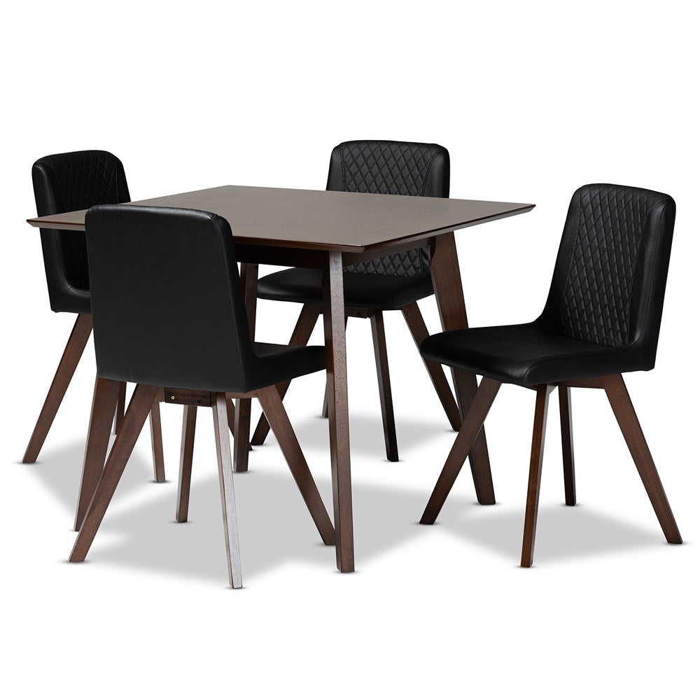 Baxton Studio Pernille Modern Transitional Black Faux Leather Upholstered Walnut Finished Wood 5-Piece Dining Set