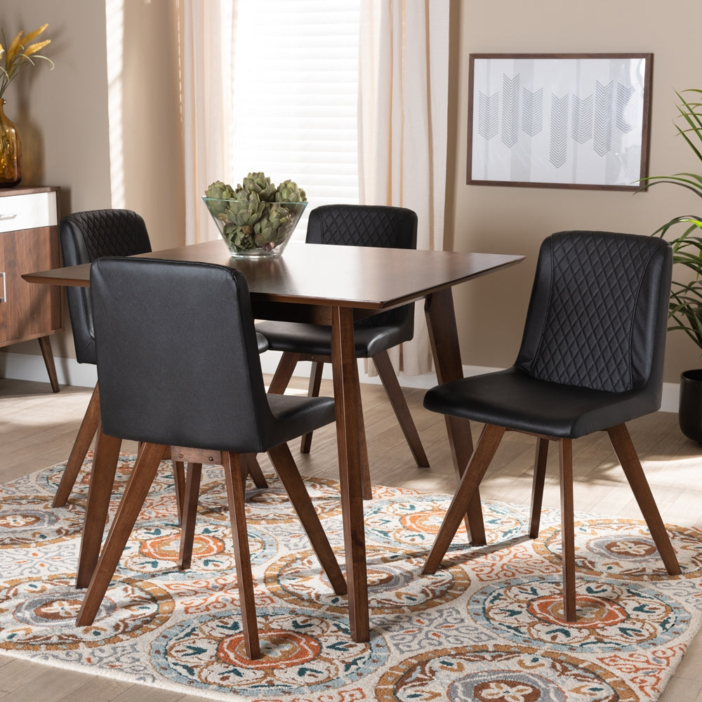 Baxton Studio Pernille Modern Transitional Black Faux Leather Upholstered Walnut Finished Wood 5-Piece Dining Set