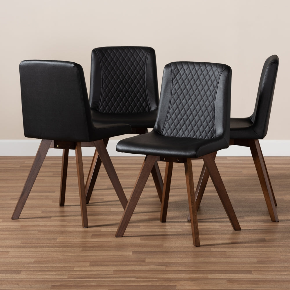 Baxton Studio Pernille Modern Transitional Black Faux Leather Upholstered Walnut Finished 4-Piece Wood Dining Chair Set