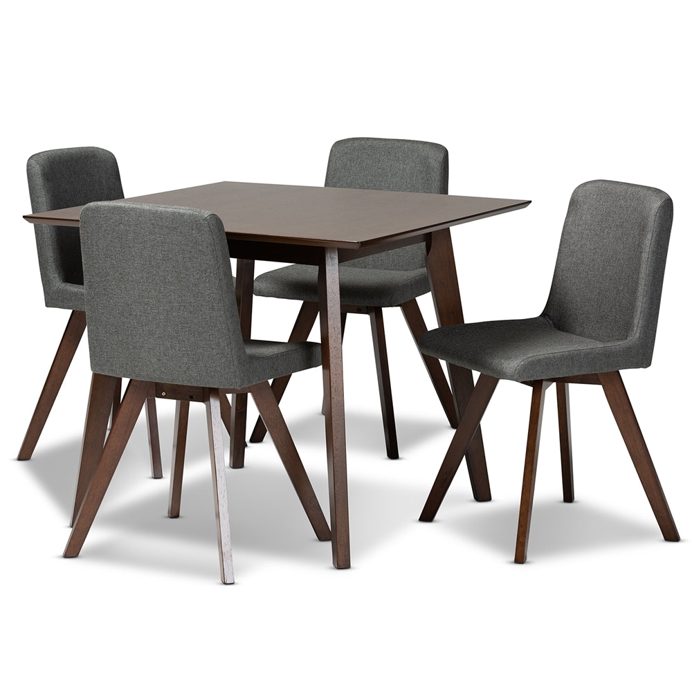 Baxton Studio Pernille Modern Transitional Grey Fabric Upholstered Walnut Finished Wood 5-Piece Dining Set