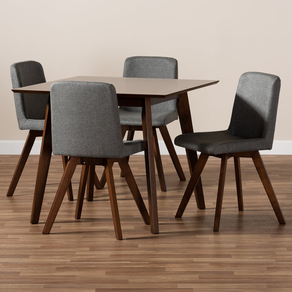 Baxton Studio Pernille Modern Transitional Grey Fabric Upholstered Walnut Finished Wood 5-Piece Dining Set