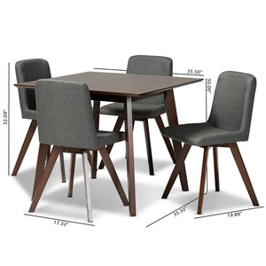 Baxton Studio Pernille Modern Transitional Grey Fabric Upholstered Walnut Finished Wood 5-Piece Dining Set