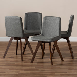 Baxton Studio Pernille Modern Transitional Grey Fabric Upholstered Walnut Finished 4-Piece Wood Dining Chair Set