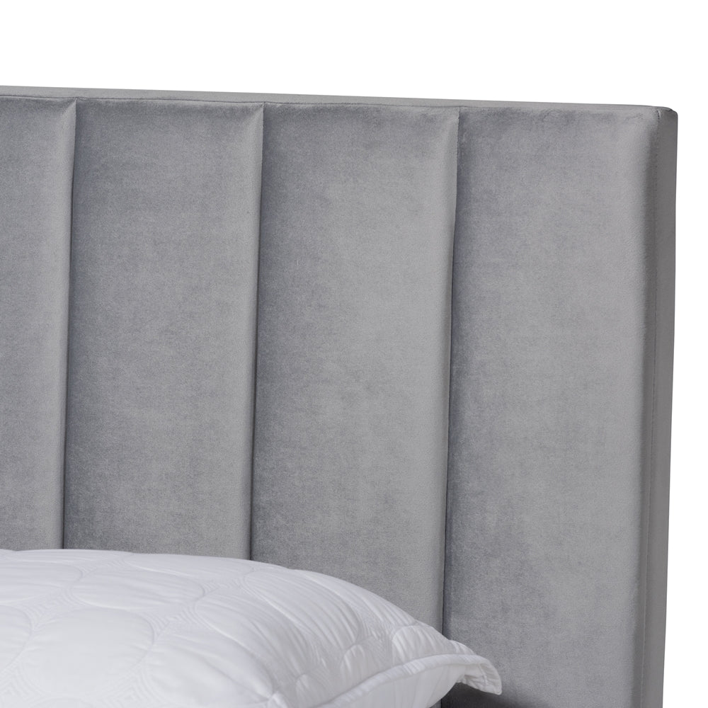 Baxton Studio Clare Glam and Luxe Velvet Fabric Upholstered Panel Bed with Channel Tufted Headboard