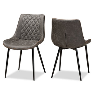 Baxton Studio Loire Modern And Contemporary Grey And Brown Faux Leather Upholstered Black Finished 2-Piece Dining Chair Set