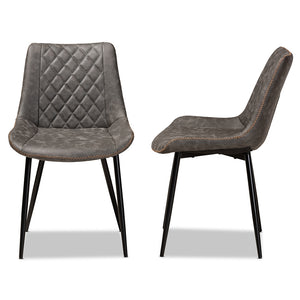 Baxton Studio Loire Modern And Contemporary Grey And Brown Faux Leather Upholstered Black Finished 2-Piece Dining Chair Set