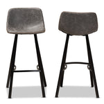 Load image into Gallery viewer, Baxton Studio Tani Rustic Industrial Grey And Brown Faux Leather Upholstered Black Finished 2-Piece Metal Bar Stool Set
