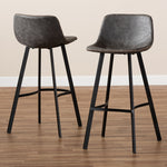 Load image into Gallery viewer, Baxton Studio Tani Rustic Industrial Grey And Brown Faux Leather Upholstered Black Finished 2-Piece Metal Bar Stool Set
