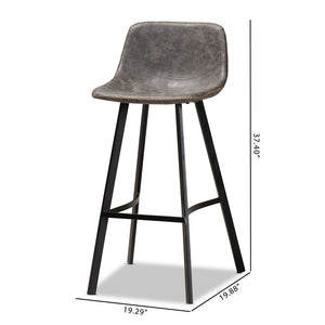 Baxton Studio Tani Rustic Industrial Grey And Brown Faux Leather Upholstered Black Finished 2-Piece Metal Bar Stool Set