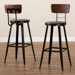 Load image into Gallery viewer, Baxton Studio Kenna Vintage Rustic Industrial Wood And Black Metal Finished 2-Piece Metal Bar Stool Set
