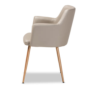 Baxton Studio Martine Glam And Luxe Greyish Beige Faux Leather And Gold Metal Dining Chair