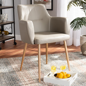 Baxton Studio Martine Glam And Luxe Greyish Beige Faux Leather And Gold Metal Dining Chair