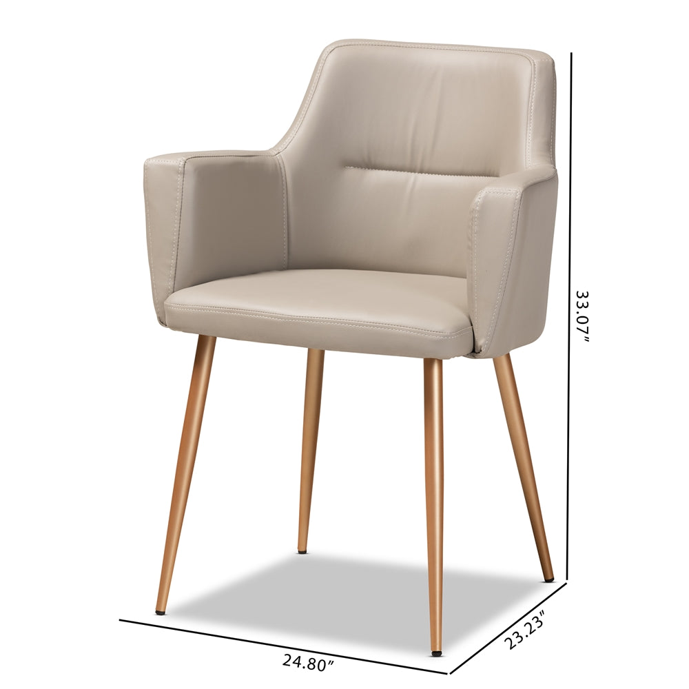 Baxton Studio Martine Glam And Luxe Greyish Beige Faux Leather And Gold Metal Dining Chair