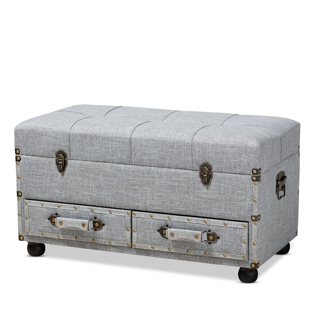 Baxton Studio Flynn Modern Transitional Fabric Upholstered 2-Drawer Storage Trunk Ottoman