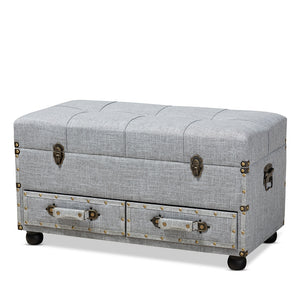 Baxton Studio Flynn Modern Transitional Fabric Upholstered 2-Drawer Storage Trunk Ottoman