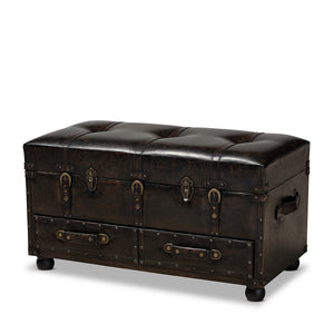 Baxton Studio Callum Modern Transitional Distressed Faux Leather Upholstered 2-Drawer Storage Trunk Ottoman