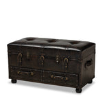 Load image into Gallery viewer, Baxton Studio Callum Modern Transitional Distressed Dark Brown Faux Leather Upholstered 2-Drawer Storage Trunk Ottoman
