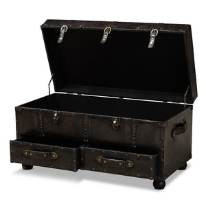 Baxton Studio Callum Modern Transitional Distressed Dark Brown Faux Leather Upholstered 2-Drawer Storage Trunk Ottoman