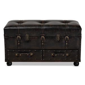 Baxton Studio Callum Modern Transitional Distressed Dark Brown Faux Leather Upholstered 2-Drawer Storage Trunk Ottoman