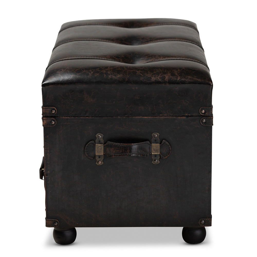 Baxton Studio Callum Modern Transitional Distressed Dark Brown Faux Leather Upholstered 2-Drawer Storage Trunk Ottoman