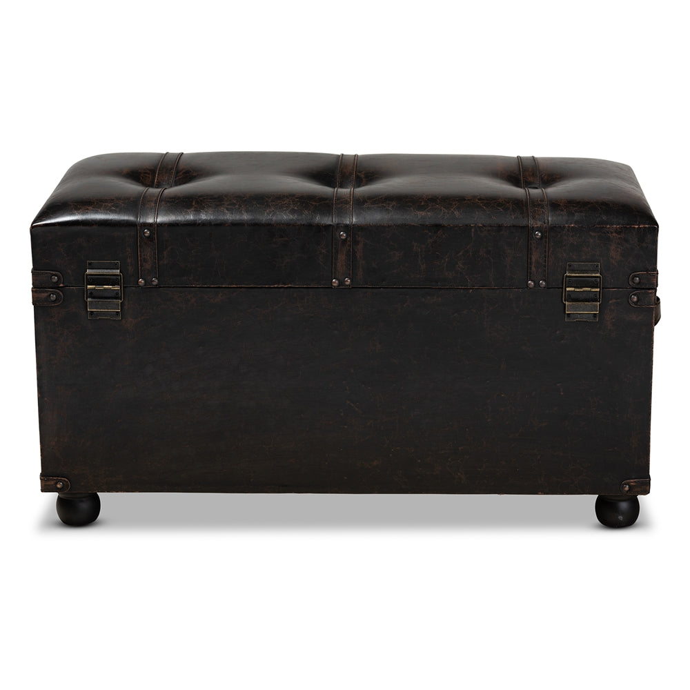 Baxton Studio Callum Modern Transitional Distressed Dark Brown Faux Leather Upholstered 2-Drawer Storage Trunk Ottoman