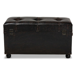 Baxton Studio Callum Modern Transitional Distressed Dark Brown Faux Leather Upholstered 2-Drawer Storage Trunk Ottoman