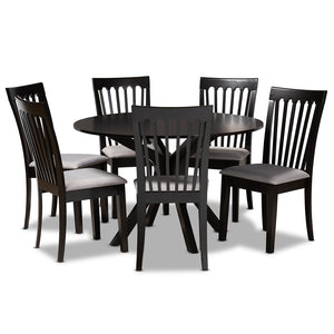 Baxton Studio Lore Modern And Contemporary Grey Fabric Upholstered And Dark Brown Finished Wood 7-Piece Dining Set