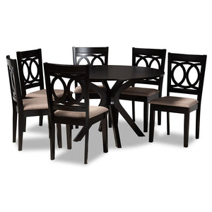 Baxton Studio Sanne Modern And Contemporary Sand Fabric Upholstered And Dark Brown Finished Wood 7-Piece Dining Set