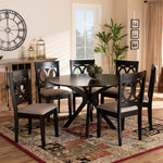 Load image into Gallery viewer, Baxton Studio Sanne Modern And Contemporary Sand Fabric Upholstered And Dark Brown Finished Wood 7-Piece Dining Set
