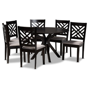 Baxton Studio Norah Modern And Contemporary Grey Fabric Upholstered And Dark Brown Finished Wood 7-Piece Dining Set