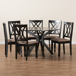 Baxton Studio Maya Modern Beige Fabric And Espresso Brown Finished Wood 7-Piece Dining Set