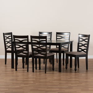 Baxton Studio Lanier Modern And Contemporary Sand Fabric Upholstered Dark Brown Finished Wood 7-Piece Dining Set