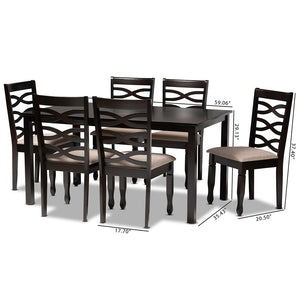 Baxton Studio Lanier Modern And Contemporary Sand Fabric Upholstered Dark Brown Finished Wood 7-Piece Dining Set