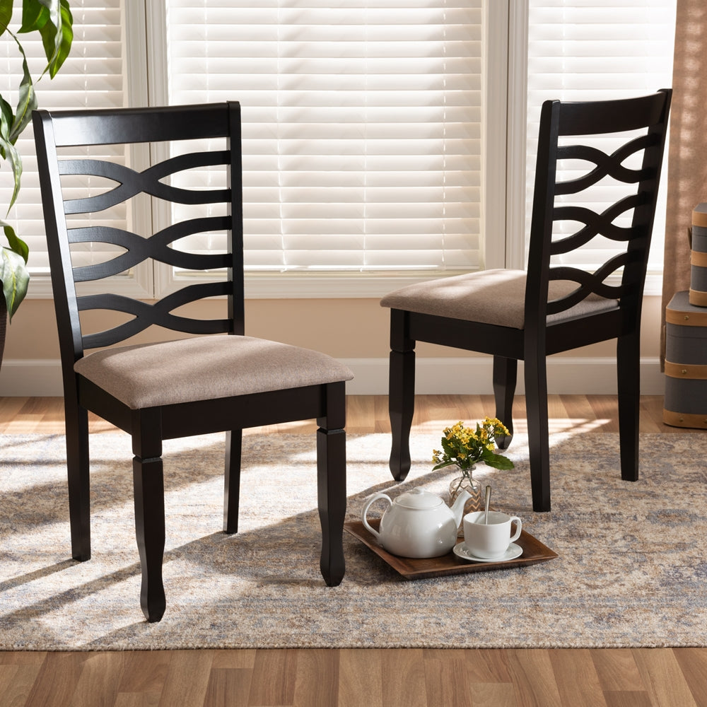 Baxton Studio Lanier Modern And Contemporary Sand Fabric Upholstered Dark Brown Finished 2-Piece Wood Dining Chair Set