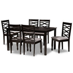 Load image into Gallery viewer, Baxton Studio Lanier Modern And Contemporary Grey Fabric Upholstered And Dark Brown Finished Wood 7-Piece Dining Set
