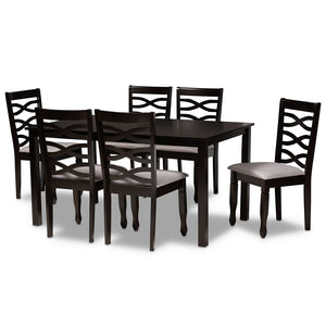 Baxton Studio Lanier Modern And Contemporary Grey Fabric Upholstered And Dark Brown Finished Wood 7-Piece Dining Set