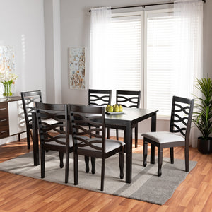 Baxton Studio Lanier Modern And Contemporary Grey Fabric Upholstered And Dark Brown Finished Wood 7-Piece Dining Set