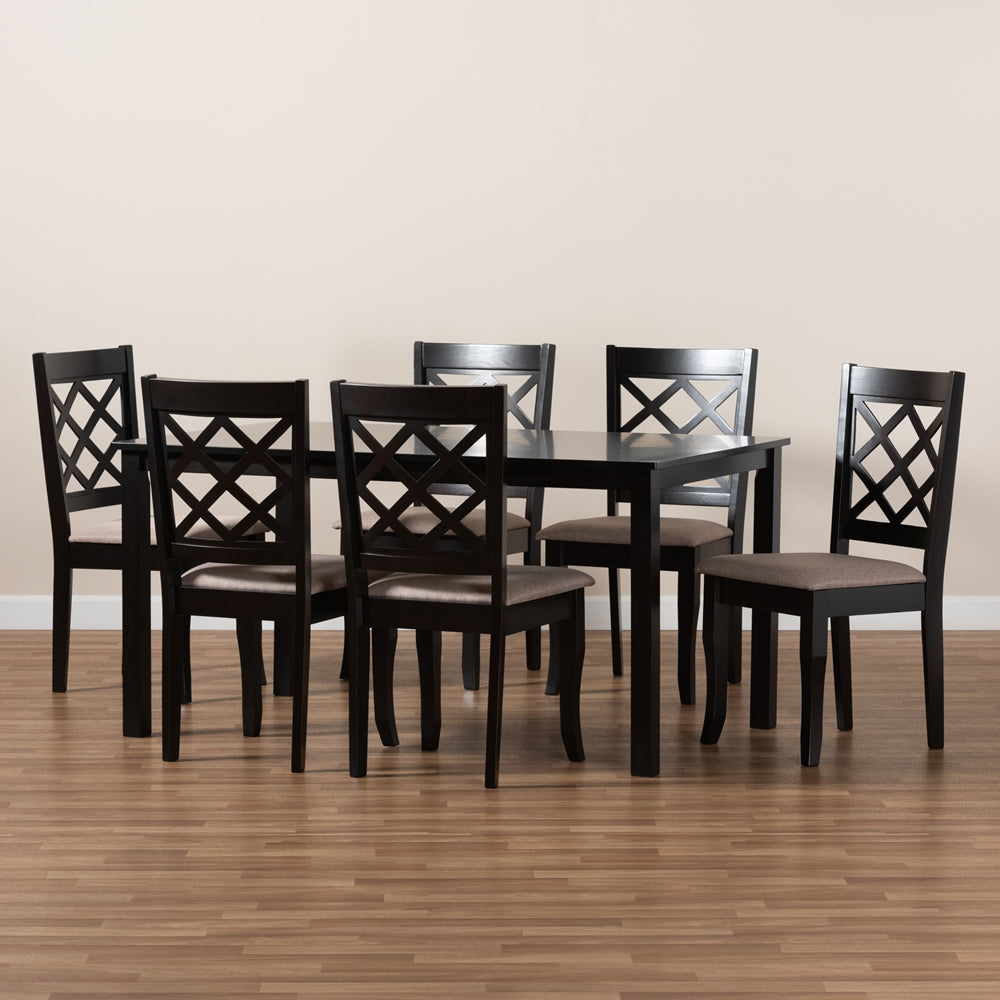 Baxton Studio Verner Modern And Contemporary Sand Fabric Upholstered Dark Brown Finished 7-Piece Wood Dining Set