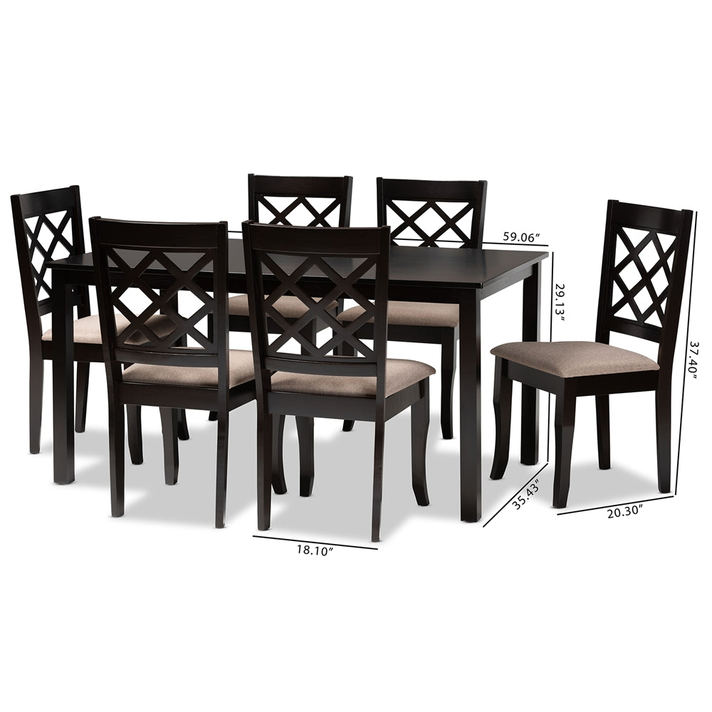 Baxton Studio Verner Modern And Contemporary Sand Fabric Upholstered Dark Brown Finished 7-Piece Wood Dining Set