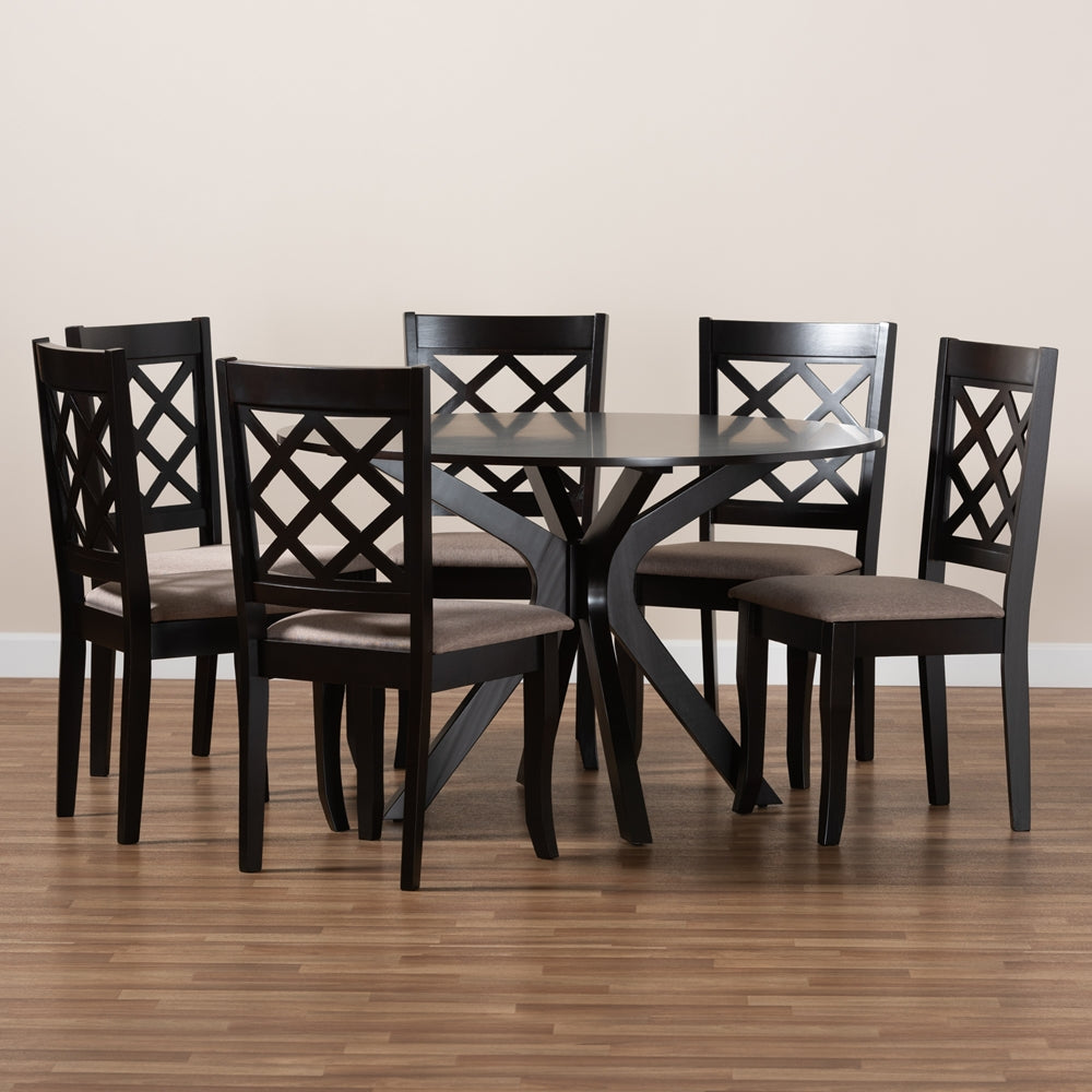 Baxton Studio Jana Modern And Contemporary Sand Fabric Upholstered And Dark Brown Finished Wood 7-Piece Dining Set