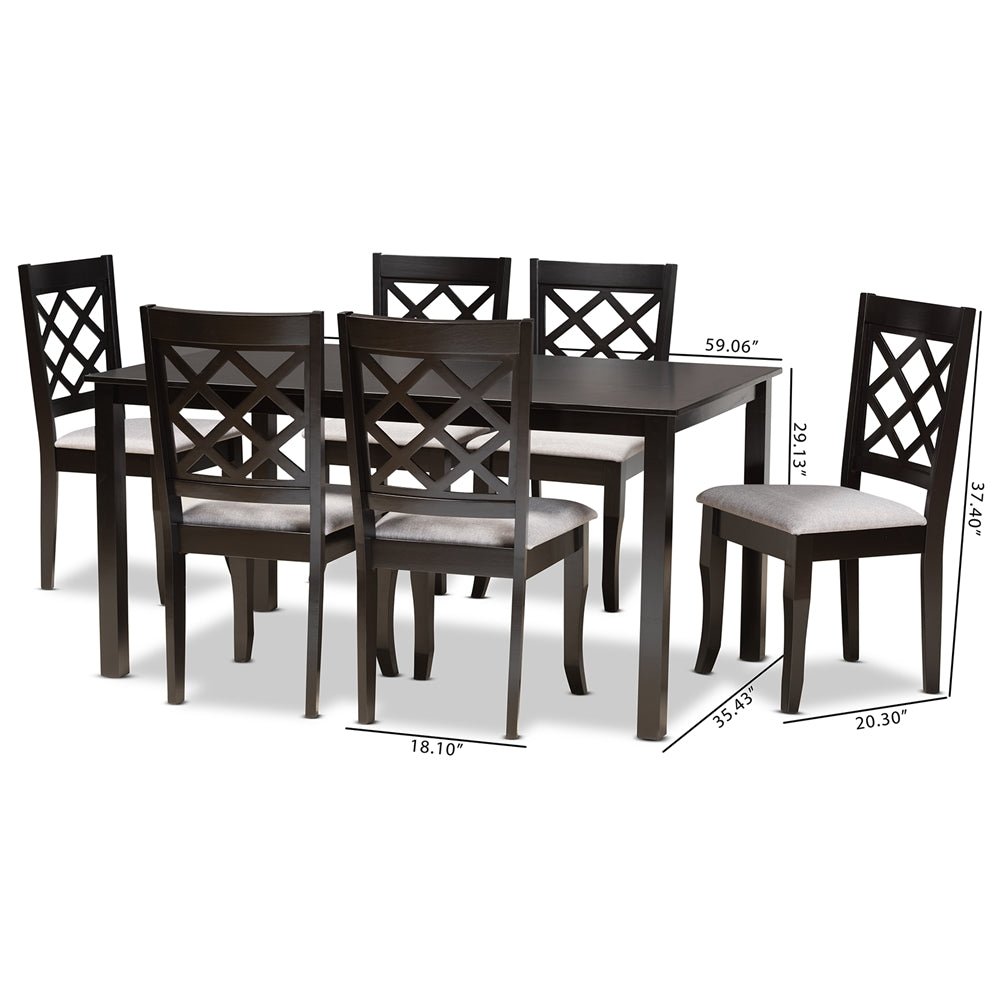 Baxton Studio Verner Modern And Contemporary Grey Fabric Upholstered And Dark Brown Finished Wood 7-Piece Dining Set