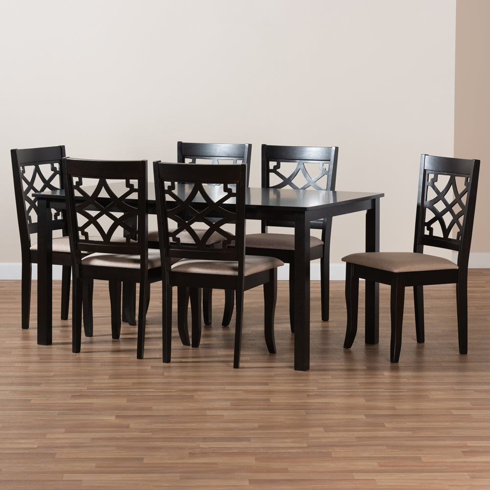 Baxton Studio Mael Modern And Contemporary Sand Fabric Upholstered And Espresso Brown Finished Wood 7-Piece Dining Set