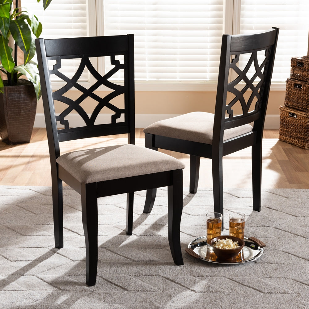 Baxton Studio Mael Modern And Contemporary Sand Fabric Upholstered And Espresso Brown Finished Wood 2-Piece Dining Chair Set