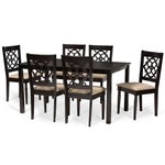 Load image into Gallery viewer, Baxton Studio Renaud Modern And Contemporary Sand Fabric Upholstered And Dark Brown Finished Wood 7-Piece Dining Set
