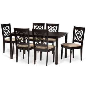 Baxton Studio Renaud Modern And Contemporary Sand Fabric Upholstered And Dark Brown Finished Wood 7-Piece Dining Set