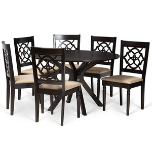 Baxton Studio Sadie Modern And Contemporary Sand Fabric Upholstered And Dark Brown Finished Wood 7-Piece Dining Set