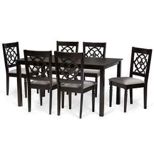 Baxton Studio Renaud Modern And Contemporary Grey Fabric Upholstered And Dark Brown Finished Wood 7-Piece Dining Set