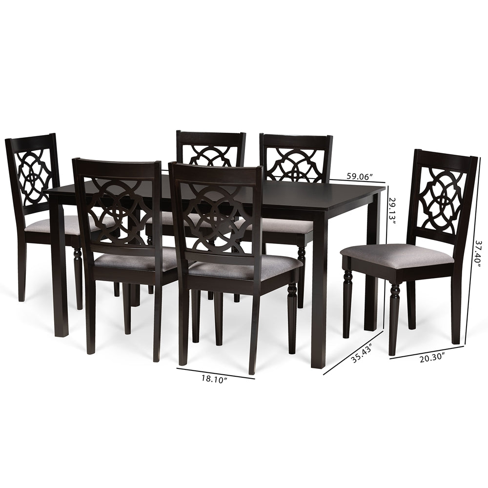 Baxton Studio Renaud Modern And Contemporary Grey Fabric Upholstered And Dark Brown Finished Wood 7-Piece Dining Set